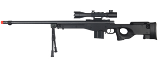 WELLFIRE AIRSOFT L96 FLUTED BOLT ACTION ILLUMINATED SCOPE RIFLE - BLACK