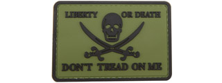 Pirate Skull Liberty or Death, Don't Tread On Me PVC Patch (Color: Green) Pirate Skull Liberty or Death, Don't Tread On Me PVC Patch (Color: Green)