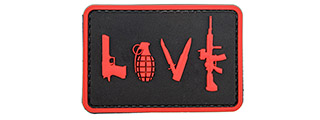 Love-Pistol, Grenade, Knife, Rifle" PVC Patch (Color: Red) Love-Pistol, Grenade, Knife, Rifle" PVC Patch (Color: Red)