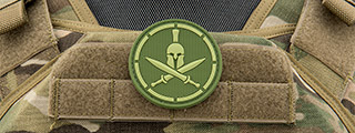 Spartan Helmet Crossed Swords PVC Patch (Color: OD Green) Spartan Helmet Crossed Swords PVC Patch (Color: OD Green)