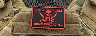 Pirate Skull Liberty or Death, Don't Tread On Me PVC Patch (Color: Red)