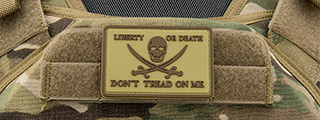 Pirate Skull Liberty or Death, Don't Tread On Me PVC Patch (Color: Coyote Tan) Pirate Skull Liberty or Death, Don't Tread On Me PVC Patch (Color: Coyote Tan)