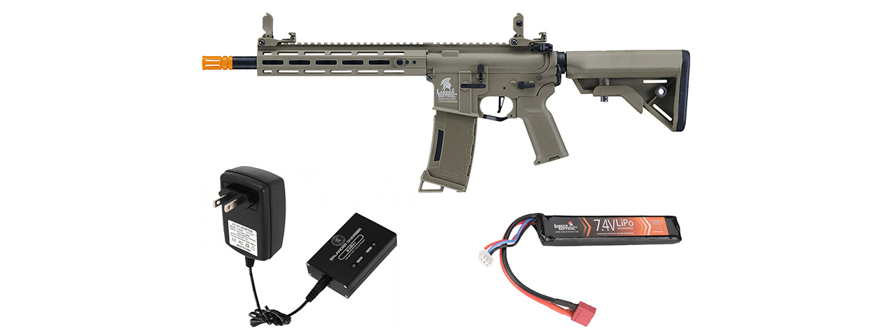 Lancer Tactical Gen 3 Hellion M-LOK 10" Airsoft M4 AEG w/ Battery/Charger Bundle - (Tan)