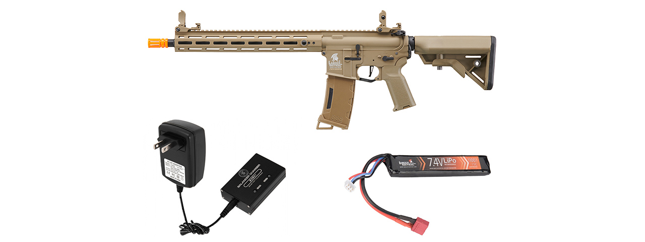 Lancer Tactical Gen 3 Hellion M-LOK 13" Airsoft M4 AEG w/ Battery/Charger Bundle - (Tan)