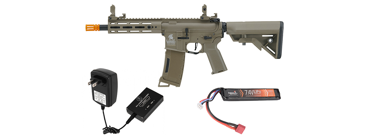 Lancer Tactical Gen 3 Hellion M-LOK 7" Airsoft M4 AEG w/ Battery/Charger Bundle - (Tan)