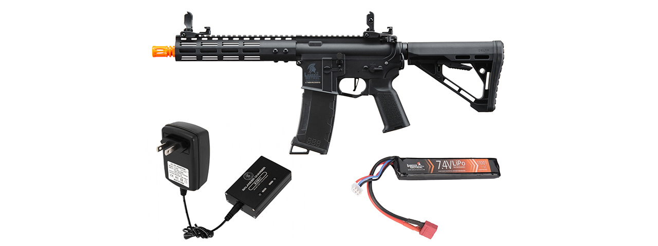 Lancer Tactical Gen 3 Archon 9" M-LOK M4 Airsoft Rifle w/ Delta Stock w/ Battery/Charger Bundle - (Black)