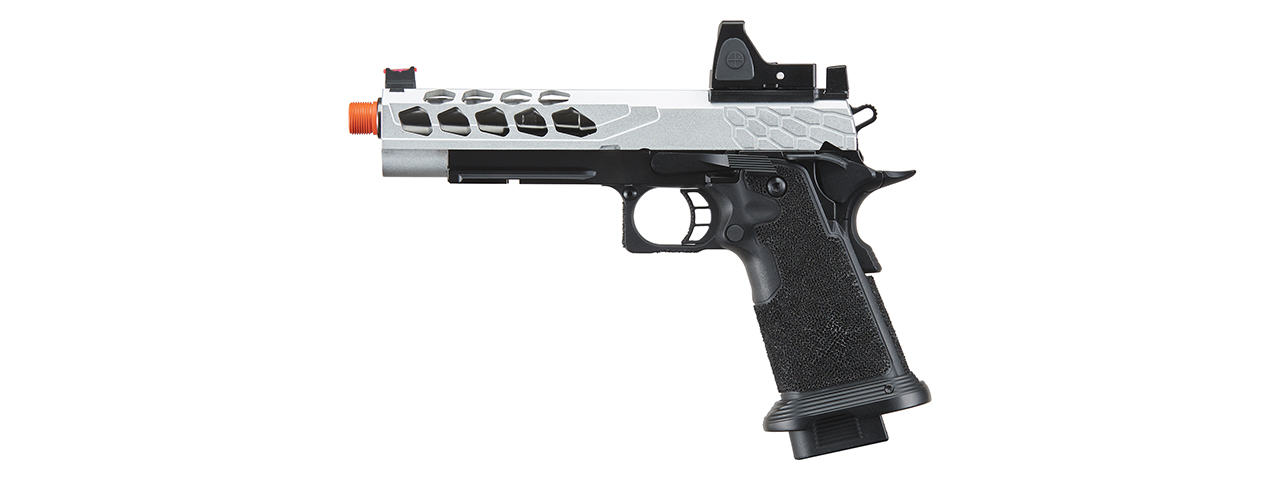 Lancer Tactical Stryk Hi-Capa 5.1 Gas Blowback Airsoft Pistol w/ Reflex Red Dot Sight - (Black & Silver) Lancer Tactical Stryk Hi-Capa 5.1 Gas Blowback Airsoft Pistol w/ Reflex Red Dot Sight - (Black & Silver)