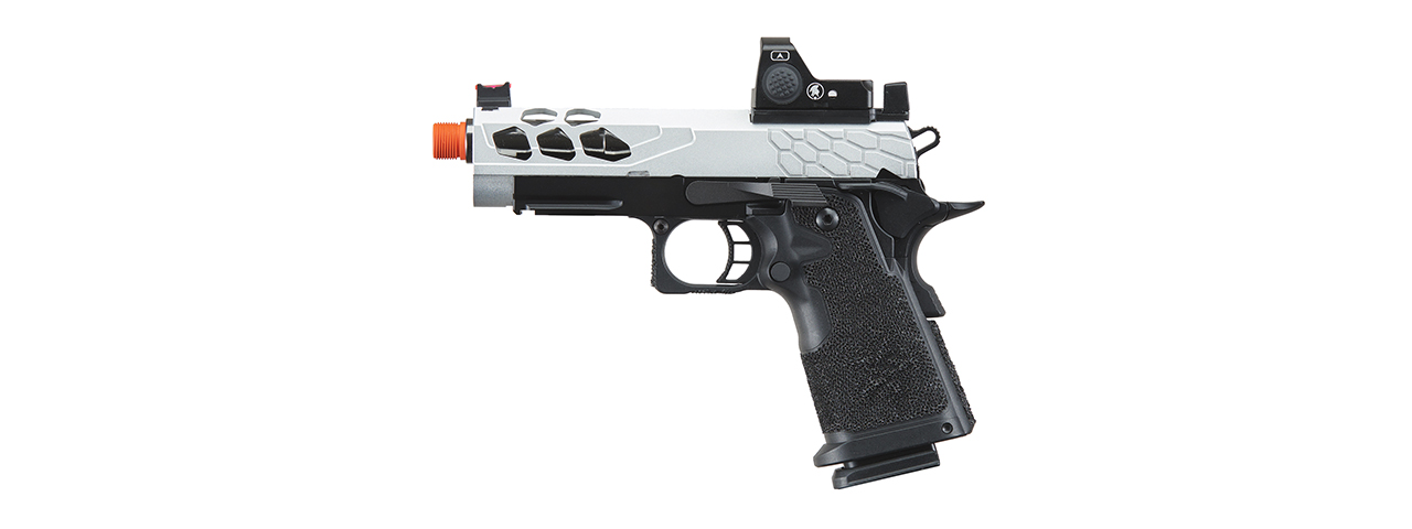 Lancer Tactical Stryk Hi-Capa 4.3 Gas Blowback Airsoft Pistol w/ Red Dot Sight (Black & Silver) Lancer Tactical Stryk Hi-Capa 4.3 Gas Blowback Airsoft Pistol w/ Red Dot Sight (Black & Silver)