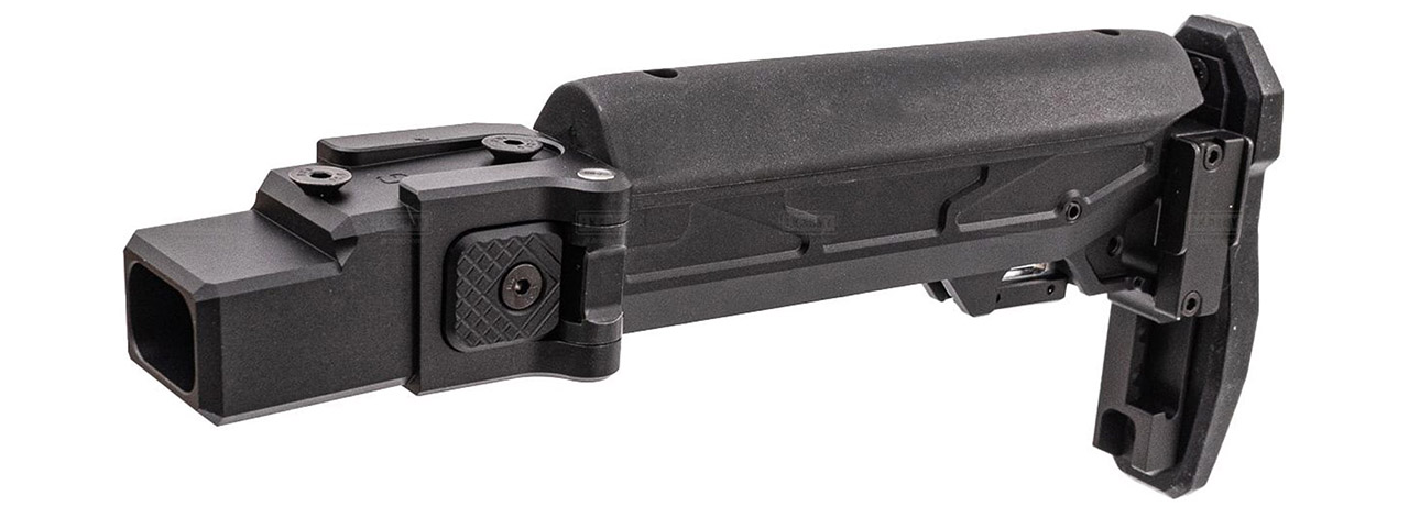 Atlas Custom Works Adjustable Telescopic Folding Stock w/ 4 Position Cheek Riser for GHK AKM V3 GBBR Airsoft Rifles - (Black)