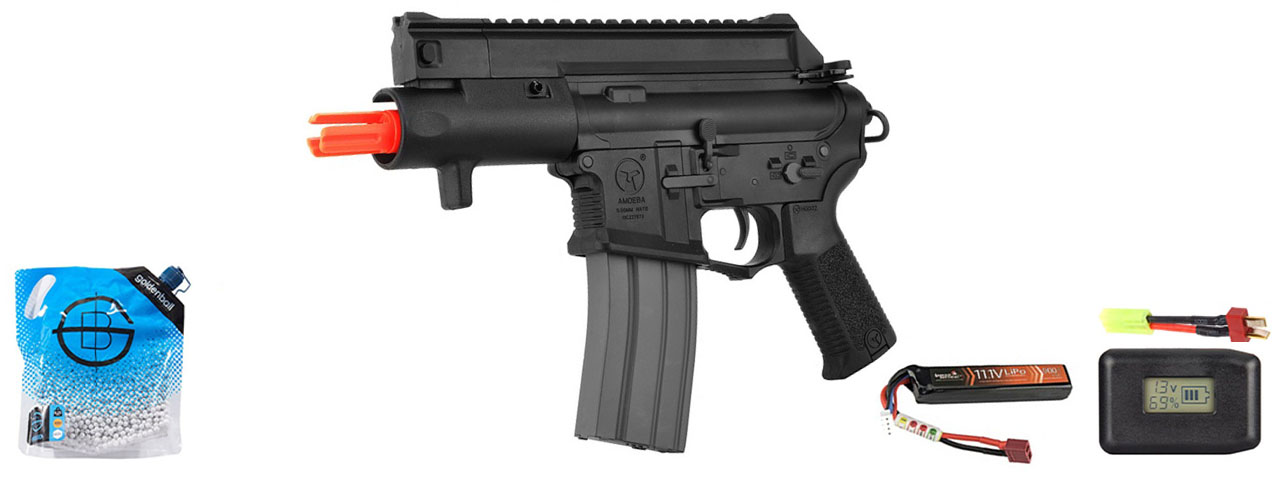 Ares Amoeba M4 CCP AM-003 Airsoft Aeg Pistol W/ EFCS - Battery/Adapter/Charger Combo - (Black)