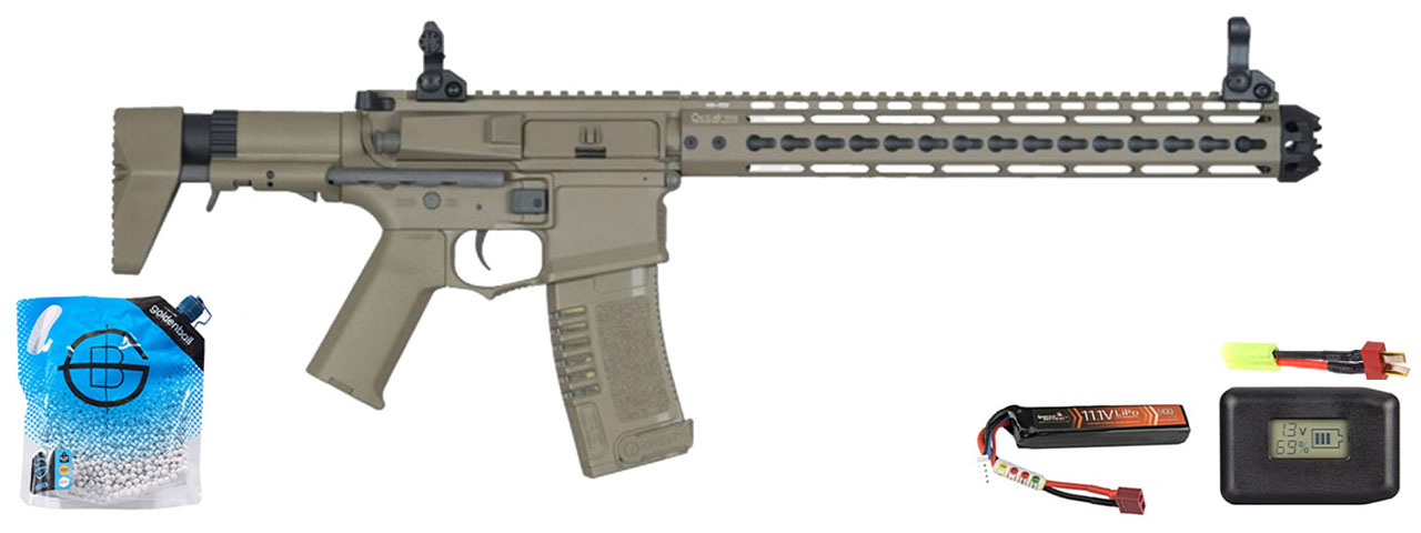 Ares Amoeba Gen5 AM-016 M4 Airsoft Aeg With Octarms 13.5" Keymod Handguard - Battery/Adapter/Charger Combo - (Dark Earth)