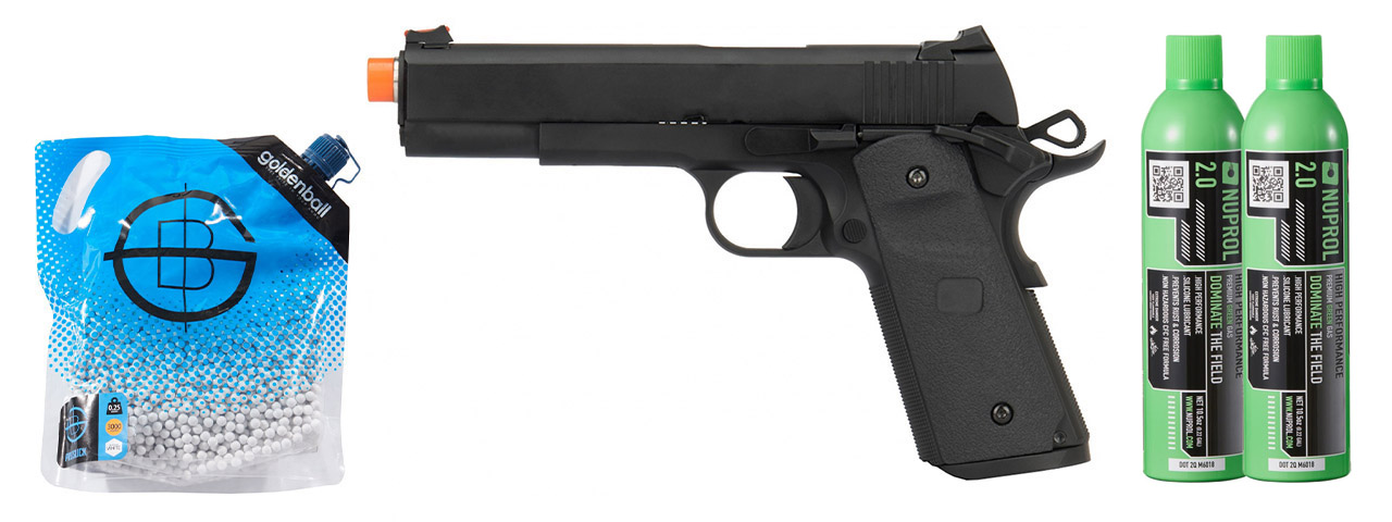 Army Armament Full Metal R26 1911 Gas Blowback Airsoft Pistol - Green Gas Combo - (Black)