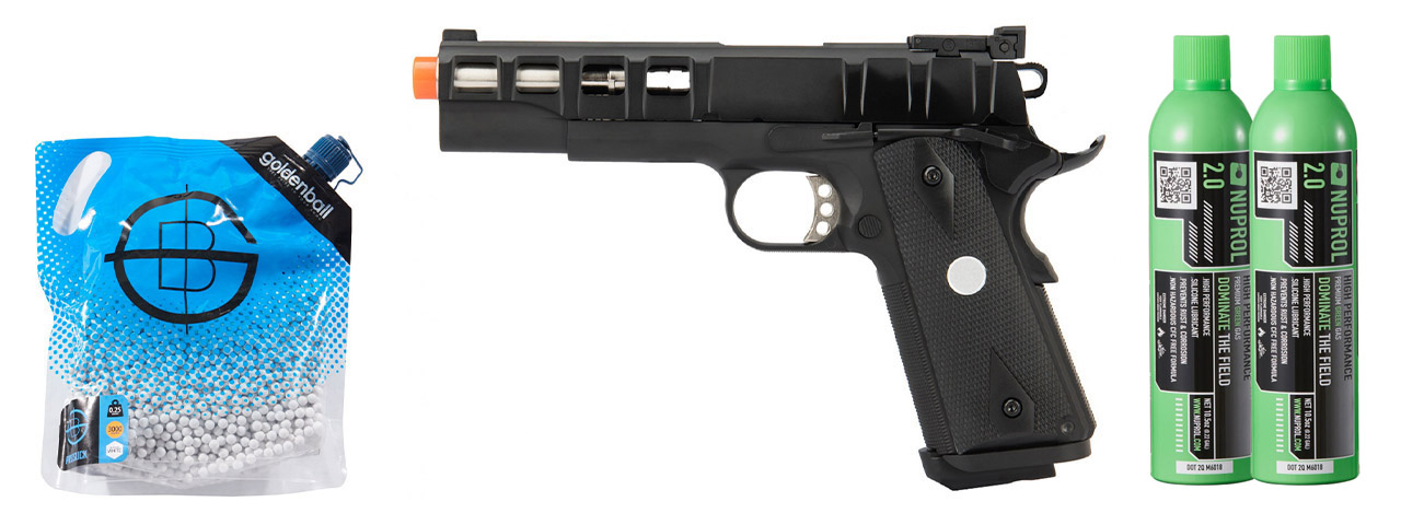 Army Armament Full Metal R30 1911 Gas Blowback Airsoft Pistol - Green Gas Combo - (Black)