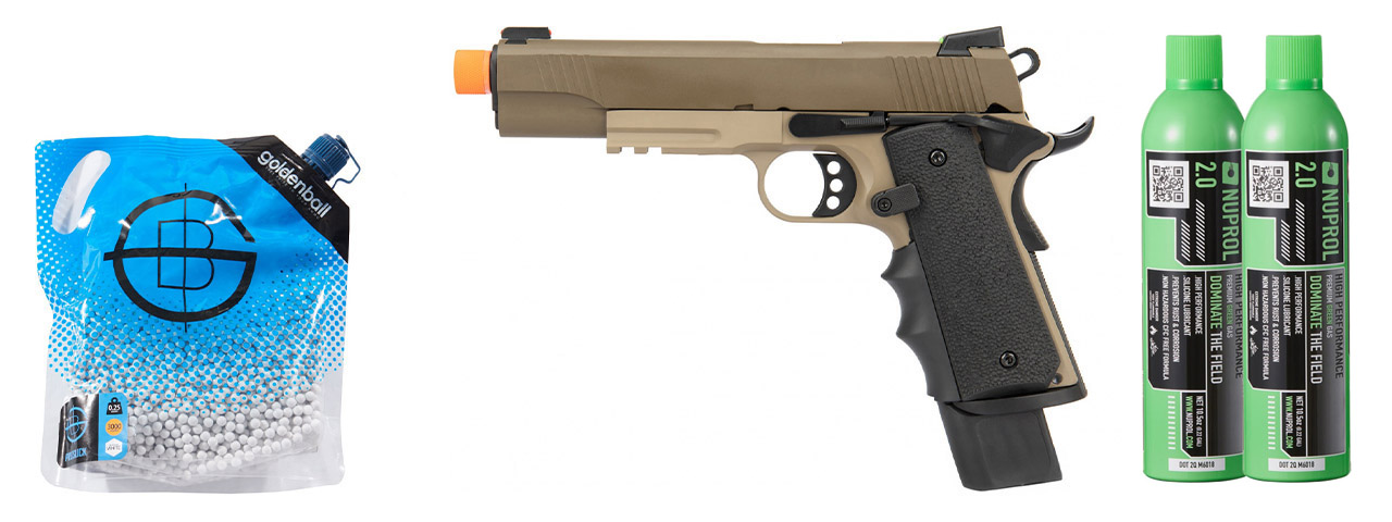 Army Armament Full Metal R32 Gas Blowback Airsoft Pistol - Green Gas Combo - (Tan)