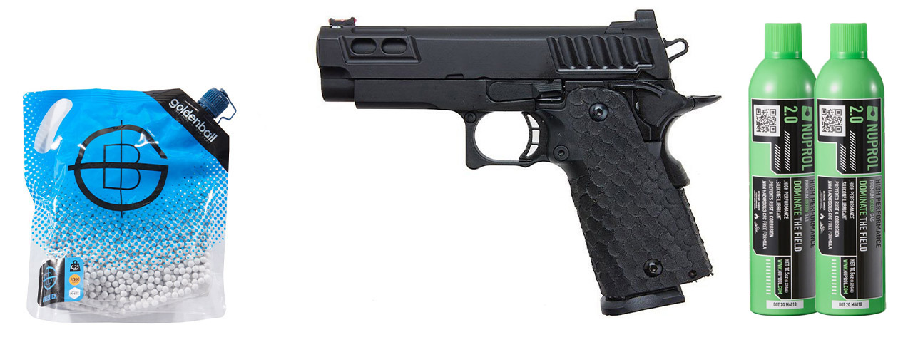 Army Armament R607 Hi-Capa Gas Blowback Airsoft Pistol - Green Gas Combo - (Black)