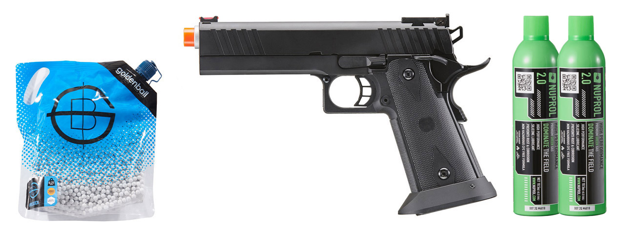 Army Armament R609 Hi-Capa Gas Blowback Airsoft Pistol - Green Gas Combo - (Black)