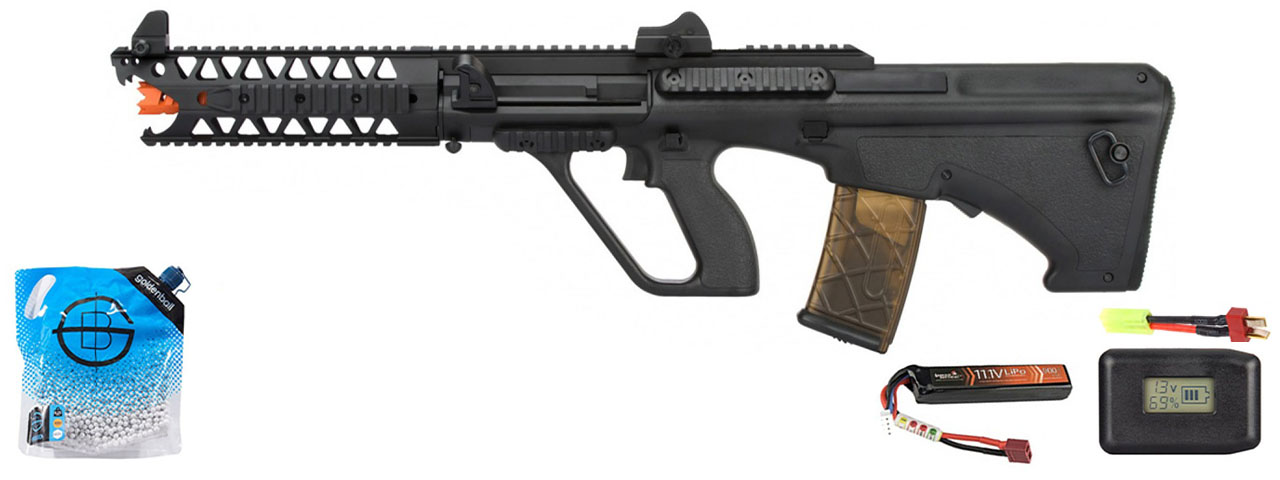 Army Armament Aug 9" Raptor Polymer Aeg Airsoft Rifle - Battery/Adapter/Charger Combo - (Black)