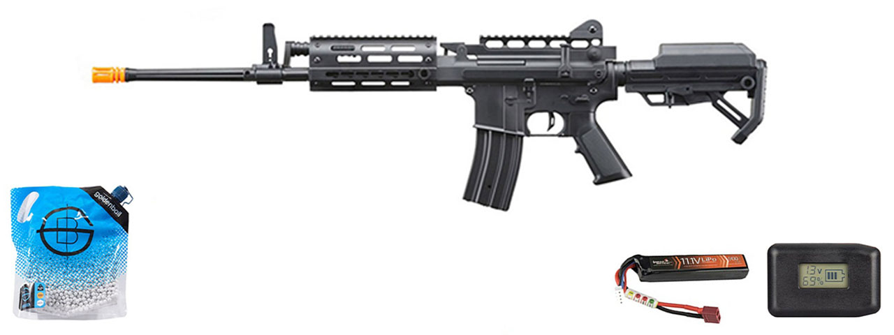 Golden Eagle AR LMG Airsoft Light Machine Gun - Battery/Charger Combo - (Black)