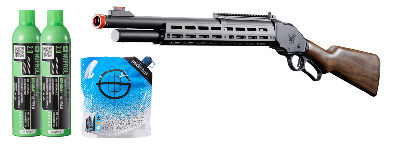 Golden Eagle Alpha Tactical Production A.T.87 Long Barrel Lever Action Gas Shotgun - Green Gas Combo - (Black)