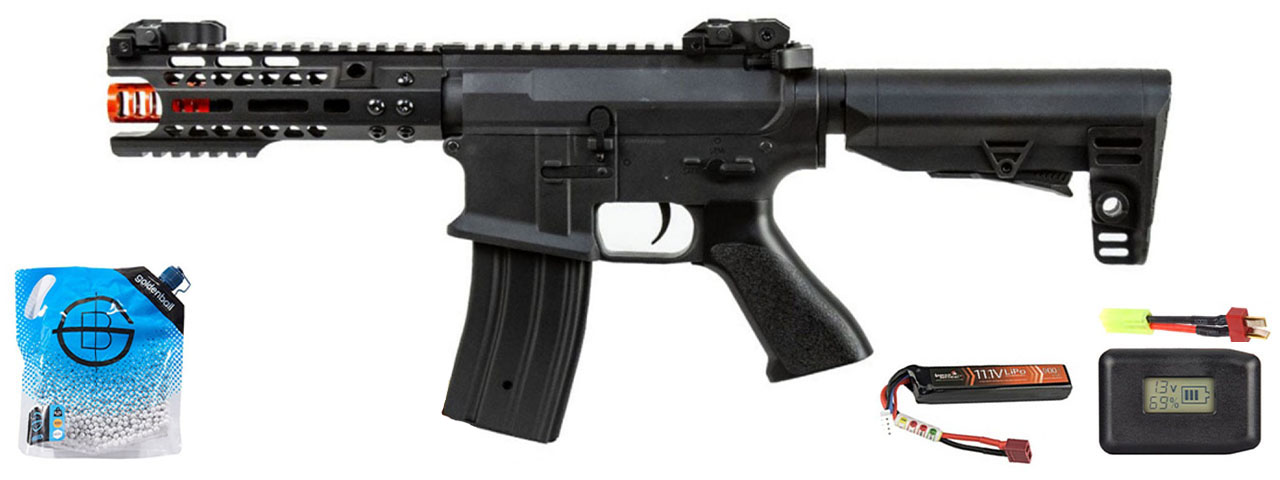 JG Golden Eagle E6597 7" M4 M-LOK AEG Rifle - Battery/Adapter/Charger Combo - (Black)