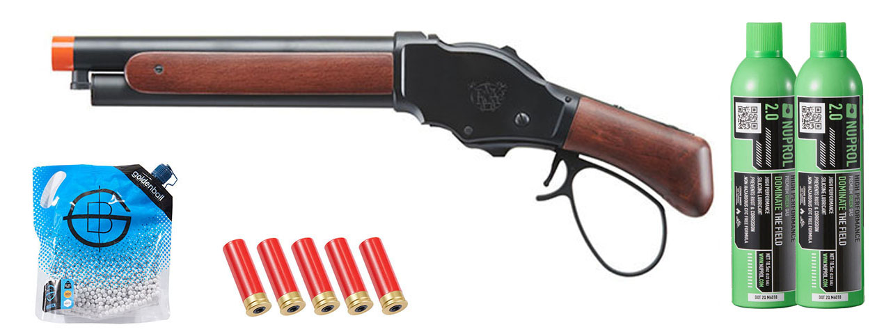 Golden Eagle 1887 Compact Wide Lever Action Shotgun Shell/Green Gas Combo (Black)