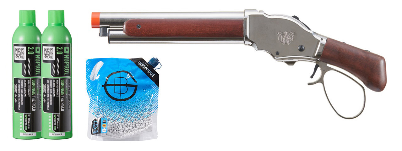 Golden Eagle 1887 Compact Wide Lever Action Shotgun - Green Gas Combo - (Silver)