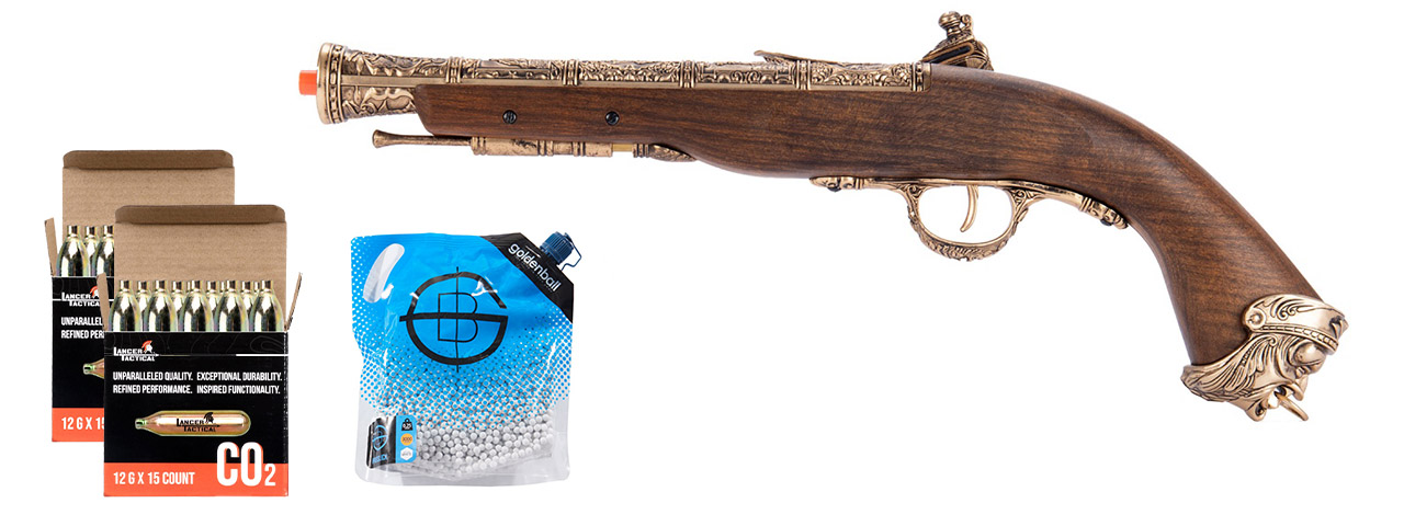 HFC Flintlock Pirate Co2 Airsoft Pistol - Green Gas/Shell Combo - (Gold)