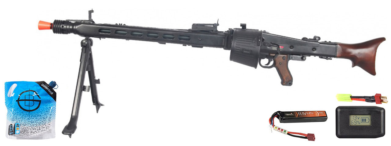 AGM Iu-m42 Maschinengewehr MG42 Full Metal Aeg Machine Gun W/drum Magazine - Battery/Adapter/Charger Combo