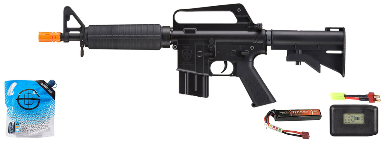 JAG Precision E&C Full Metal Xm177 Airsoft Gun - Battery/Adapter/Charger Combo - (Black)