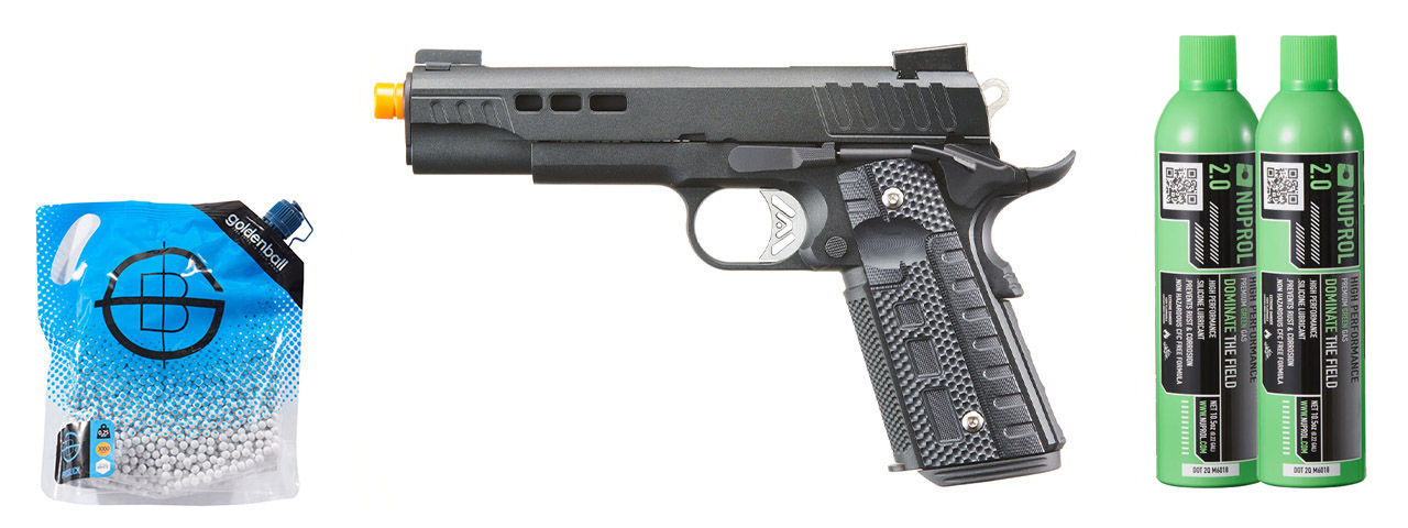 Ascend Airsoft KP1911 Custom Gas Blowback Airsoft Pistol - Green Gas Combo - (Black)