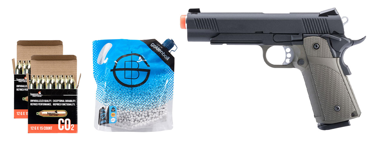 KJW Full Metal Custom 1911 Tactical Hi-capa Gas/co2 Blowback - CO2/BB Combo - (OD Green)