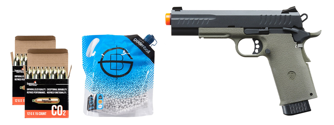 KJW Metal Slide KP-08 1911 Co2 Gas Blow Back Pistol - CO2/BB Combo - (OD Green)