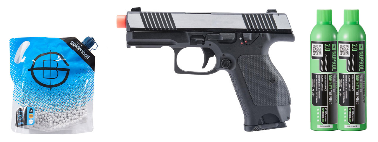 Kizuna Works KW-15k Gas Blowback Airsoft Pistol - Green Gas Combo - (Chrome/black)