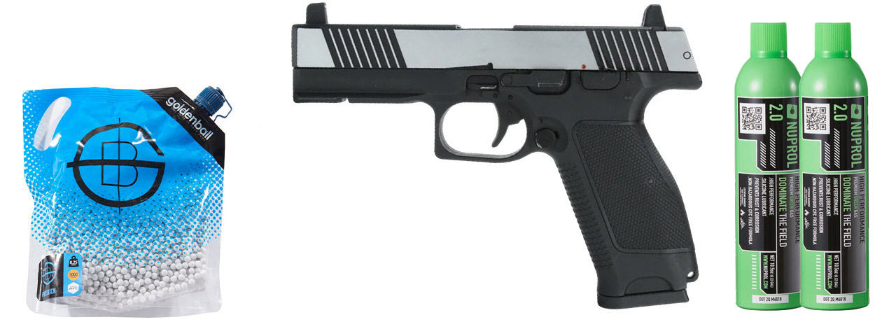 Kizuna Works MKW Full Sized Gas Blowback Airsoft Pistol - Green Gas Combo - (Chrome/Black)