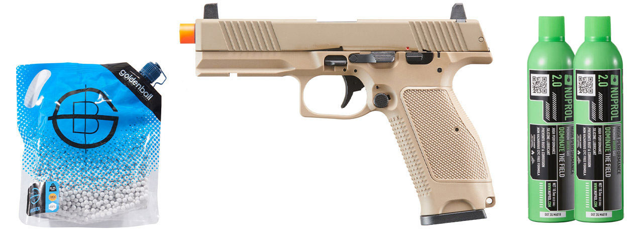 Kizuna Works MKW Full Sized Gas Blowback Airsoft Pistol - Green Gas Combo - (Metal/Cerakote FDE)