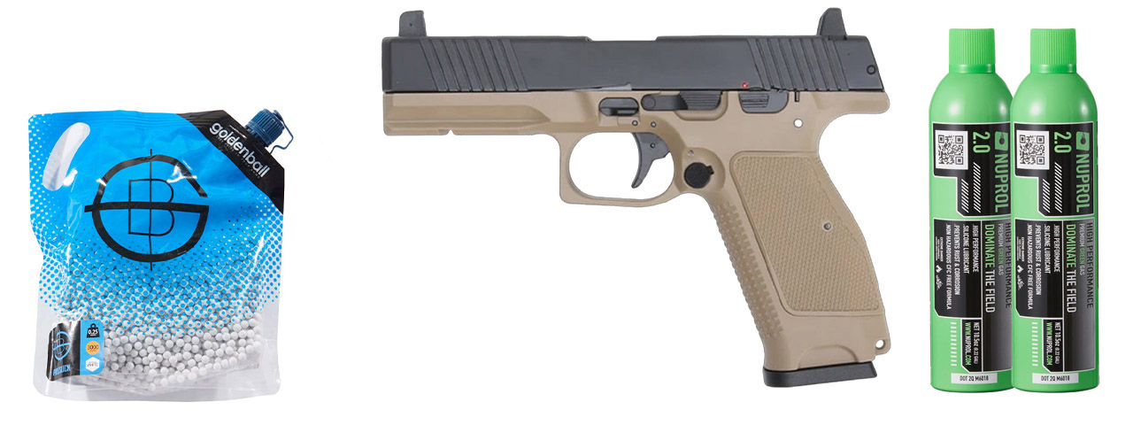 Kizuna Works MKW Full Sized Gas Blowback Airsoft Pistol - Green Gas Combo - (Tan/black)