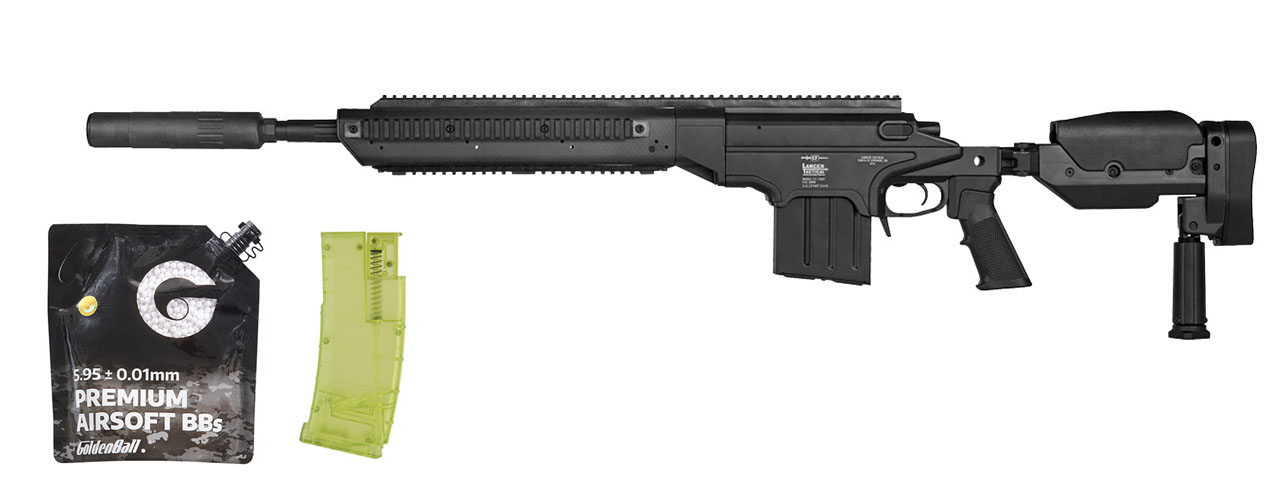 Lancer Tactical Bolt Action Sniper Rifle w/ Folding Stock (Black) - BB/Sniper Bundle