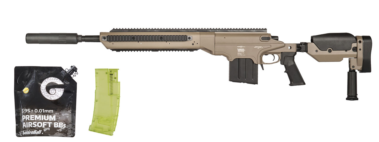 Lancer Tactical Bolt Action Sniper Rifle w/ Folding Stock (Desert Earth) - BB/Sniper Bundle