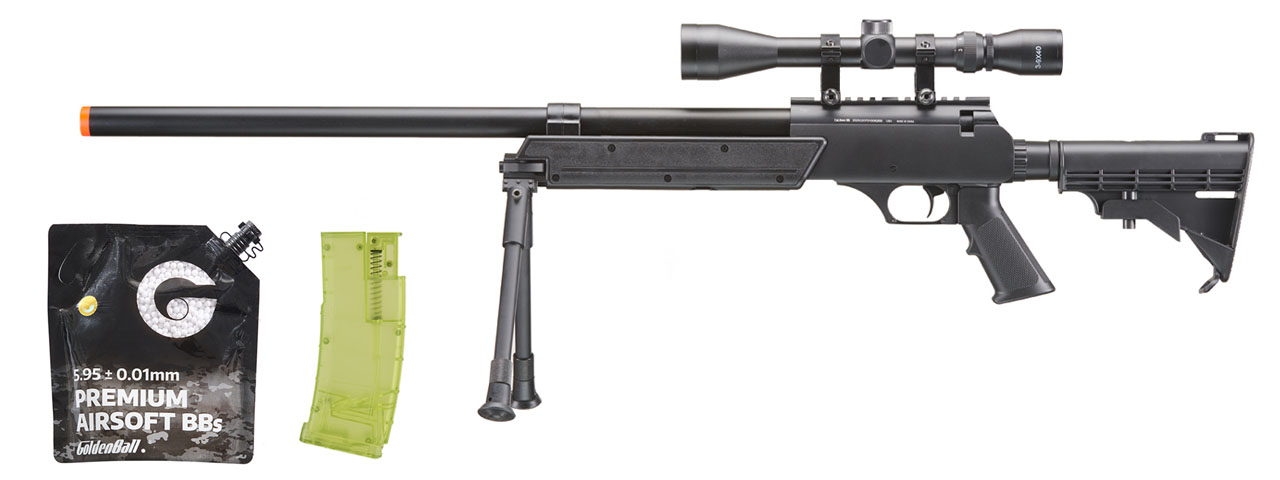 Well Fire MB06 Airsoft Bolt Action Sniper Rifle w/ Scope & Bipod (Black) - BB/Sniper Bundle