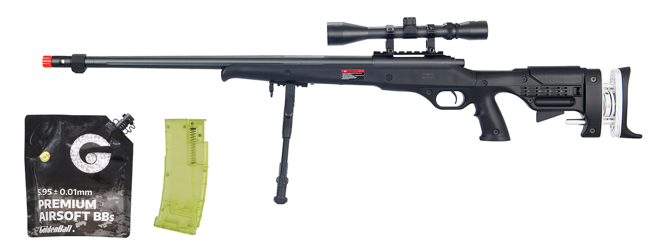 Wellfire MB12D Full Metal Bolt Action Sniper Rifle W/ Scope And Bipod - BB/Sniper Bundle