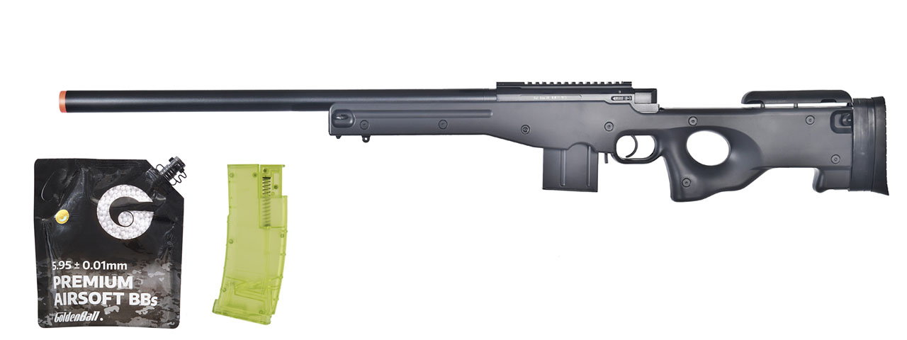 Well Airsoft L96 AWS Bolt Action Rifle W/ Bipod And Scope - (Black) - BB/Sniper Bundle