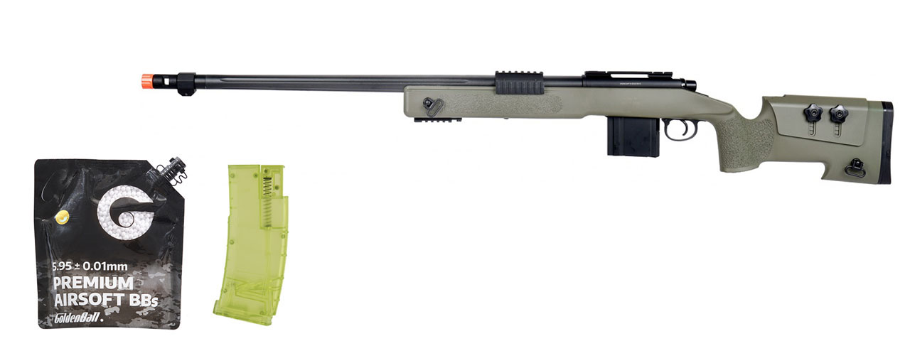 WellFire MB4416 M40A3 Bolt Action Airsoft Sniper Rifle - (OD Green) - BB/Sniper Bundle