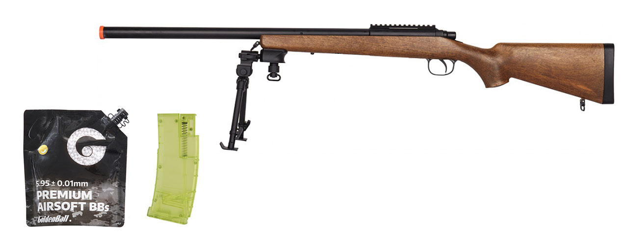 AGM MP001ABIP Bolt Action Sniper Rifle W/ Bipod (Wood) - BB/Sniper Bundle