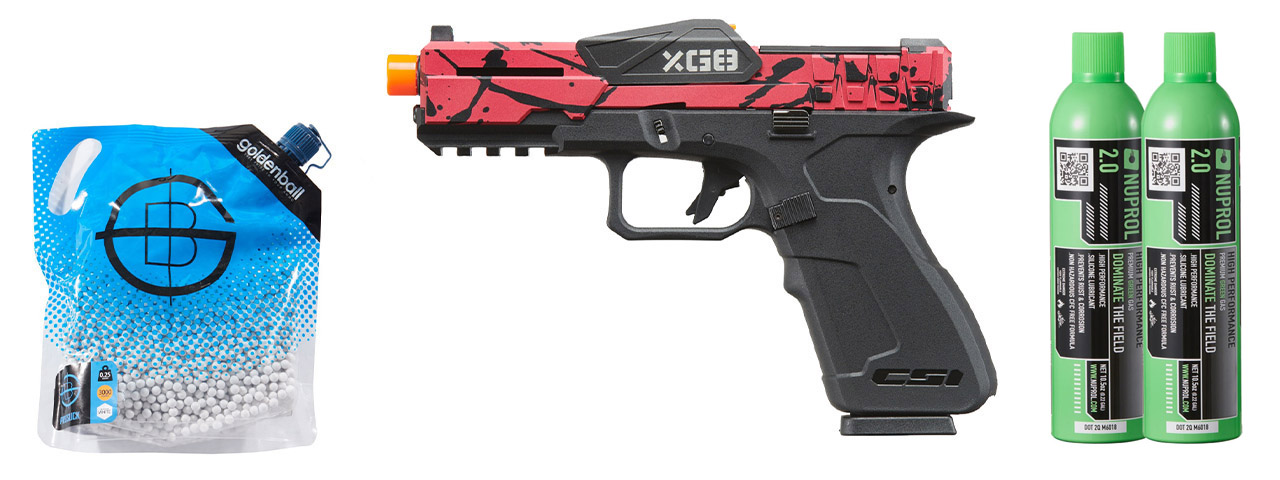 Poseidon CSI XG8 Gas Blow Back Aluminum Pistol - Green Gas Combo - (Red/black Splash Anodized)