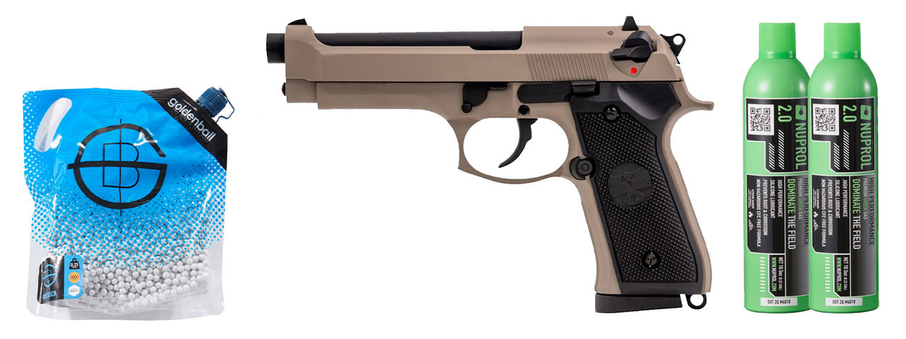 Vorsk Raven R92f Gbb Pistol - Green Gas Combo - (Black/Tan)