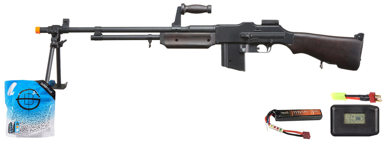 S&t Bar M1918 A2 Full Size Full Metal Airsoft Aeg Rifle W/ Steel Bipod - Battery/Adapter/Charger Combo - (Wood)