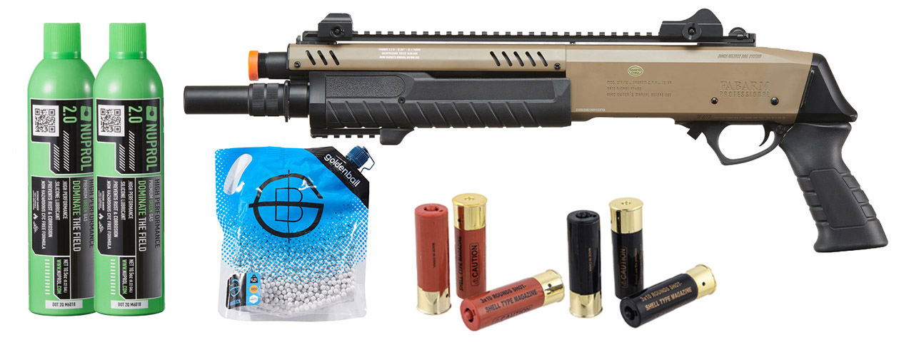 Bo Manufacture Rep Fabarm Stf12 Short 11" Pump Action Gas Shotgun - Green Gas/Shell Combo - (Flat Earth) Bo Manufacture Rep Fabarm Stf12 Short 11" Pump Action Gas Shotgun - Green Gas/Shell Combo - (Flat Earth)