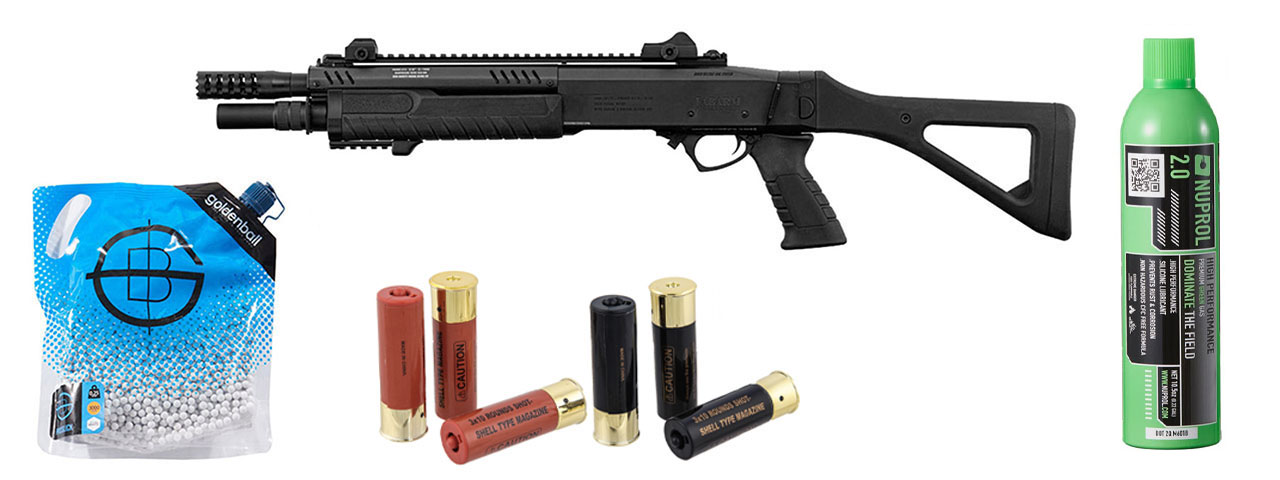 Fabarm 33" Compact Gas Pump Shotgun Replica - Green Gas/Shell Combo - (Black)