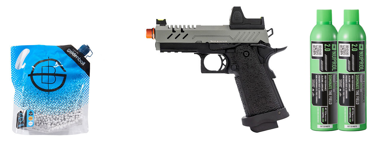 Vorsk Hi-Capa 3.8 Pro GBB Pistol w/ Red Dot Sight - (Gray/Black) Green Gas Combo