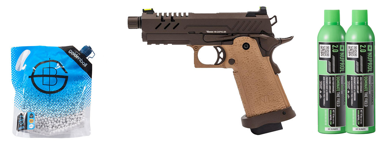 Vorsk Airsoft 3.8 Hi Capa Pro - (Tan/Bronze) Green Gas Combo